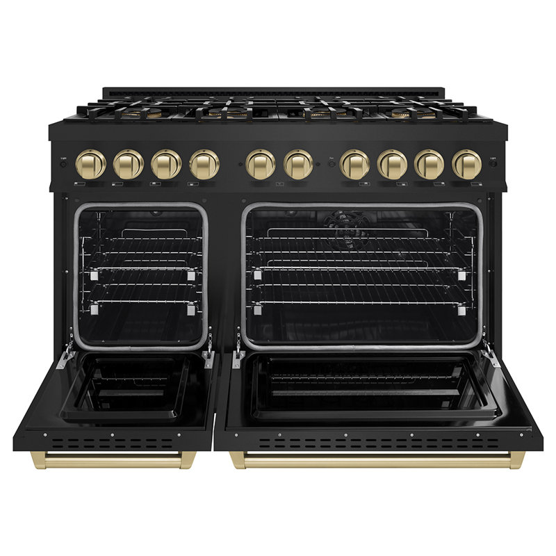 ZLINE Autograph 48 in. Classic Gas Range with 8 Burner DuoPro Cooktop w/ Champagne Bronze Accents, Black Stainless Steel