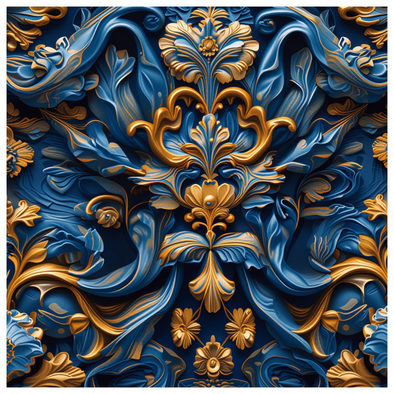 Tapis de bain à motif baroque bleu doré, L 34 po x L 21 po