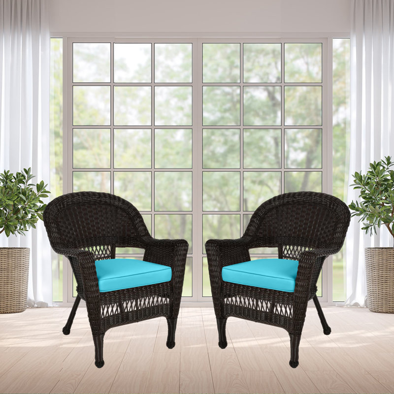 Chaise de patio avec coussins Burrowes, Miel, Bleu ciel