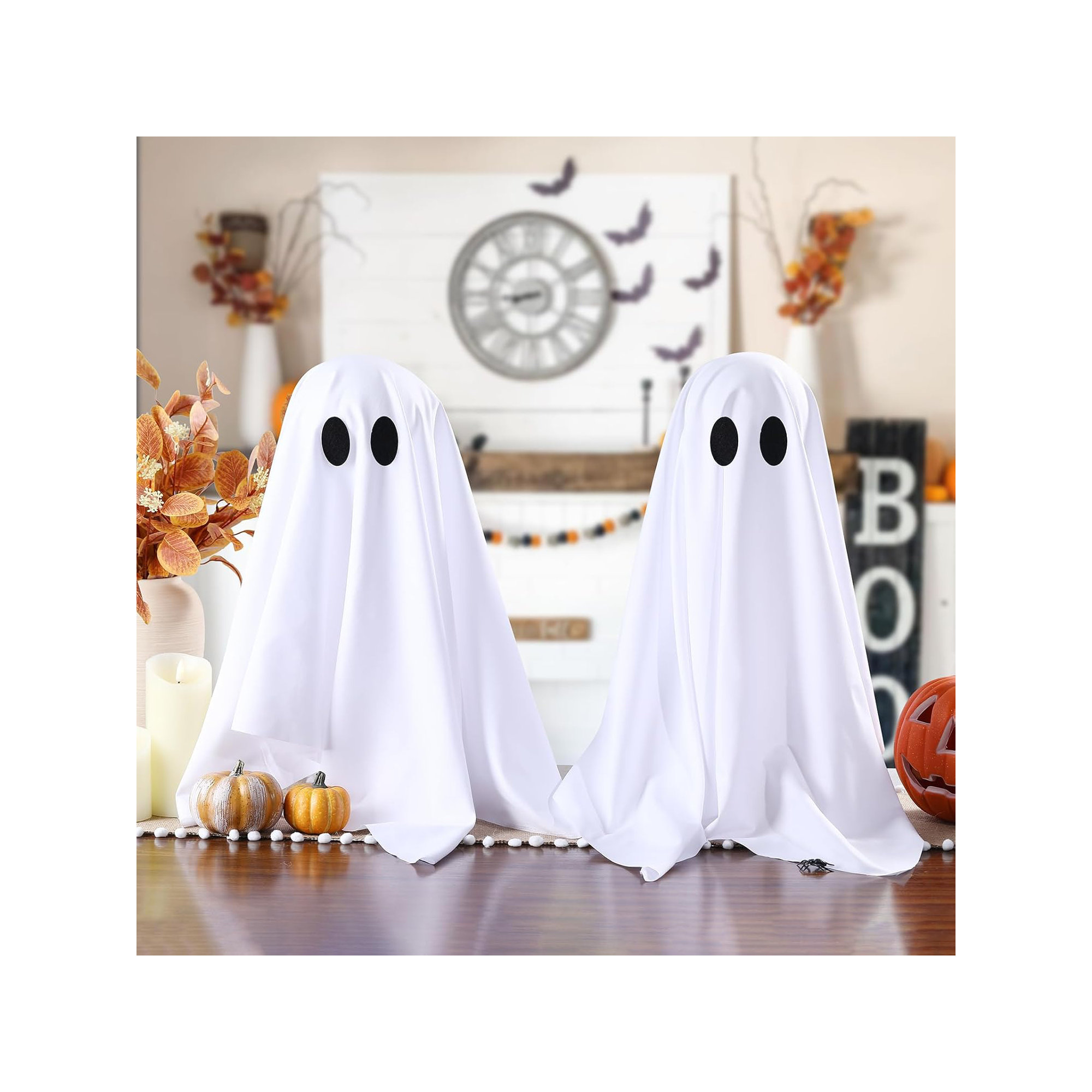 Halloween Decorations -2 Packs Spooky Ghosts With String Lights-Scary Ghost For Halloween Decor Indoor Party Home Table Room Kitchen And Fireplace Decor