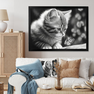 Monchrome, dessin numérique du petit chaton - reproduction sur toile
