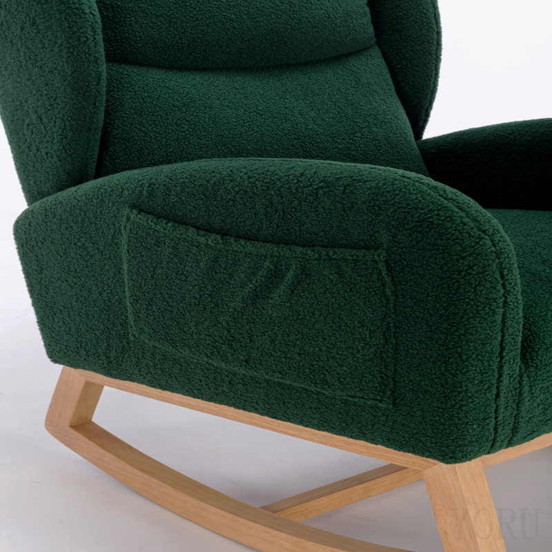 Chaise berçante en tissu Teddy avec pieds en bois paquet, vert