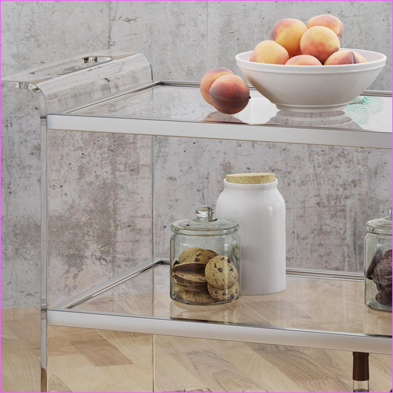 Chariot-bar avec cadre en acrylique transparent Tablettes en verre trempé | Transparent | Style moderne