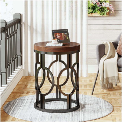 Round Industrial Side Table with Metal Hollow Frame