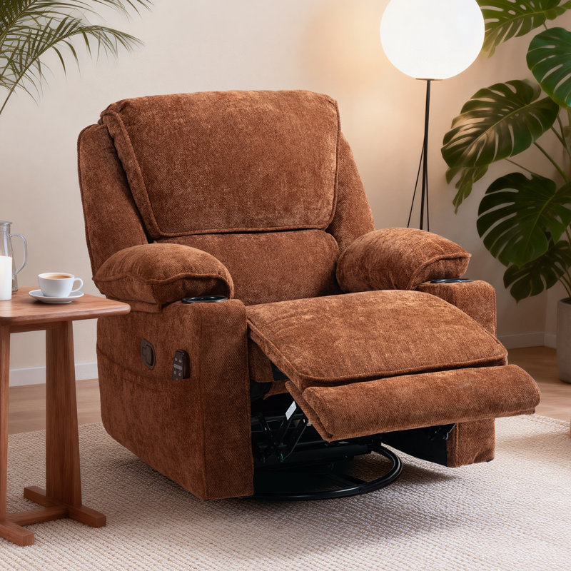 93cm Wide Chenille Standard Recliner with Massager, Brown
