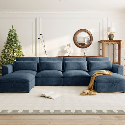 Tissu en forme de U avec deux repose-pieds, lin bleu, l 132,3 po x P 61 po H 32,3 po, pour les réunions d'amis, bleu réglable, tissu 6 pièces