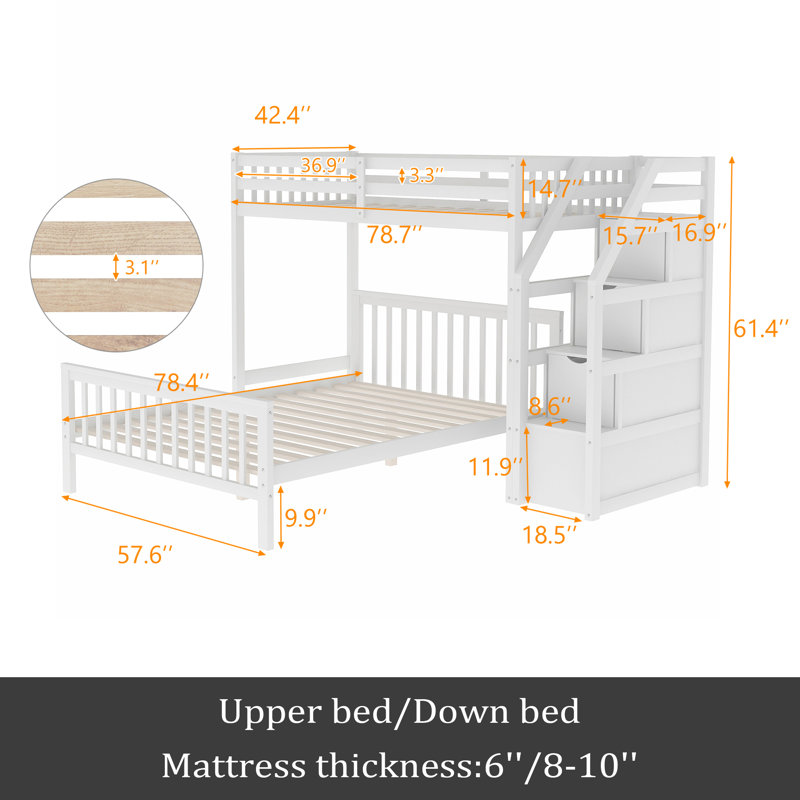 Lit superposé simple au dessus d'un lit double Kahir Kids, Blanc