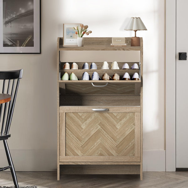 Loon Peak® Cupertino 16 Pair Stackable Shoe Storage Cabinet,herringbone ...