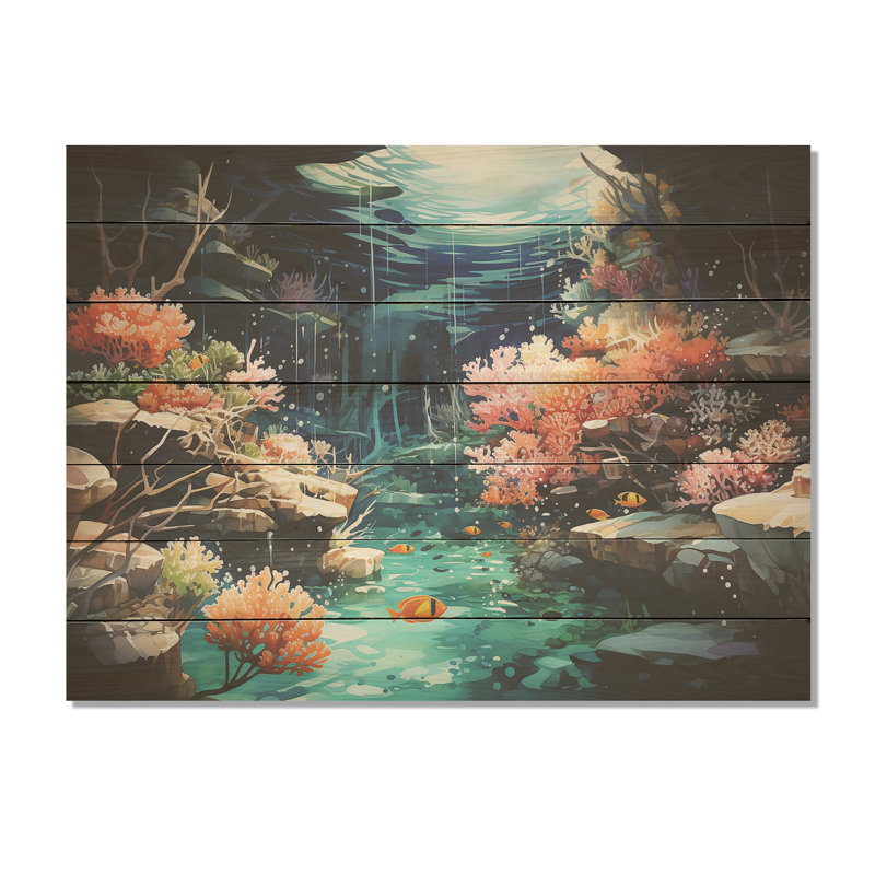 Realistic Underwater Coral Garden II - Coral On Wood Print, 30" H x 40" W x 0.78" D