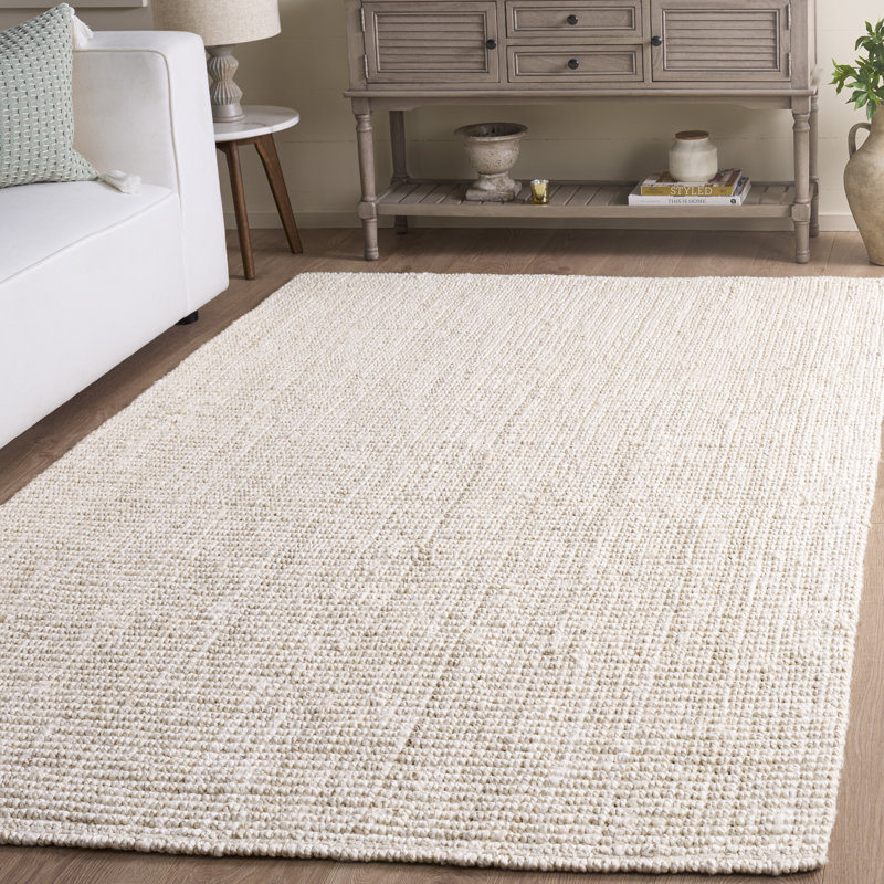 Estrin Natural Fiber Hand Woven Jute Solid Color Rug, Rectangle 5' x 8', Bleach
