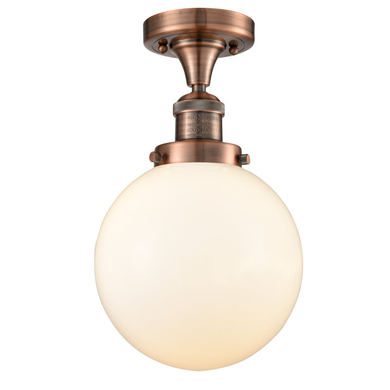 Adelaida Glass Semi Flush Mount, Antique Copper, No Bulb Included, Matte White Cased