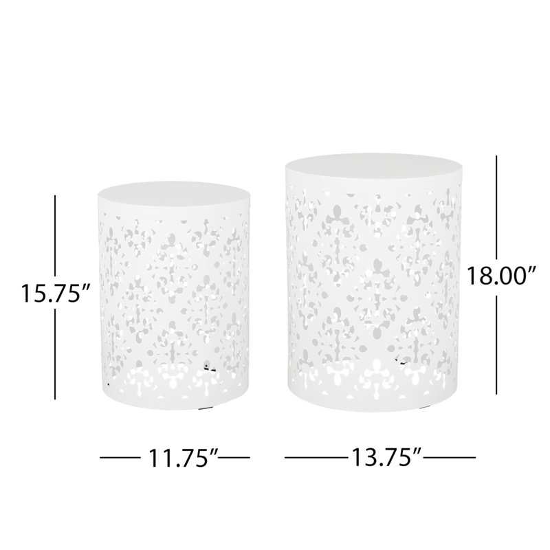 Faliha Powder-Coated Iron Cut Round Side Table, 2, White 1