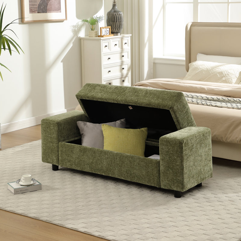 Modern Upholstered Bench With Storage And Removable Upholstered Cover For End Of Bed, Porch And Living Room, Green