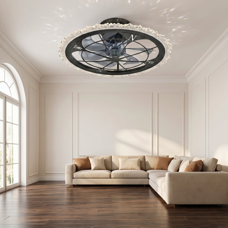 21" Caged Flush Mount Ceiling Fan with LED Light and Remote Control