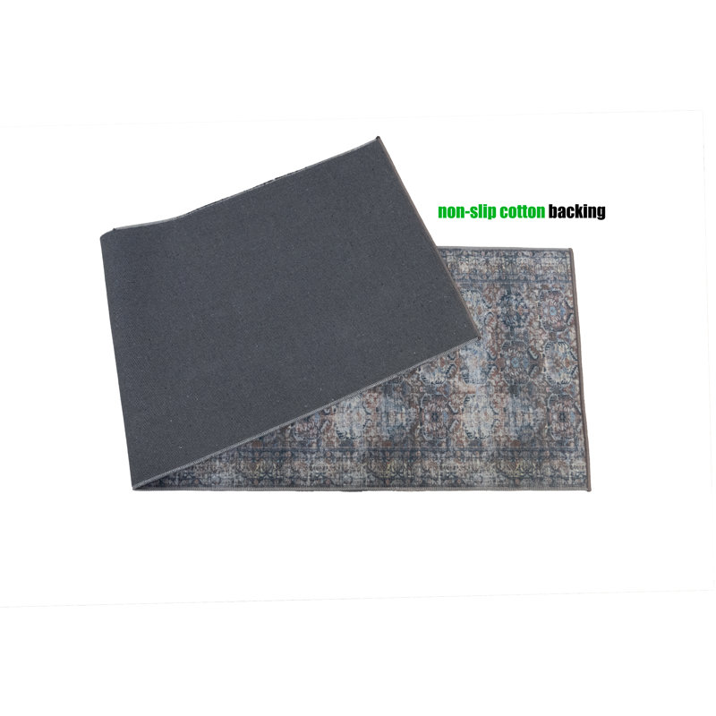 Slip Resistant Latex Infused Natural Cotton Backing Distressed Persian Bakhtiari Design Washable Indoor Rug Runner Carpet