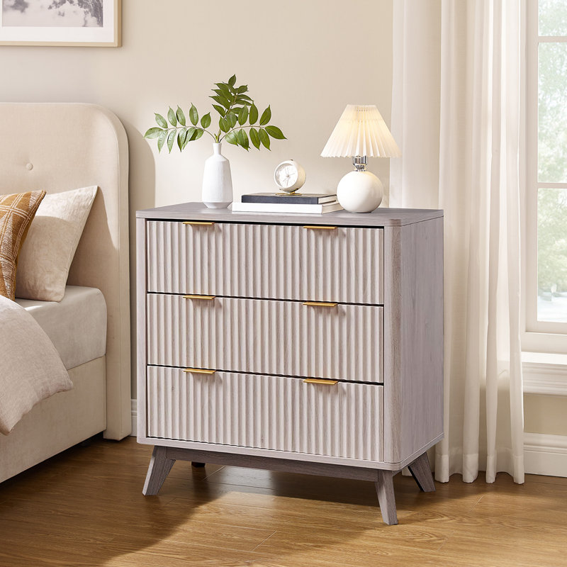 Table d'appoint 32 po de hauteur en faux marbre avec 3 tiroirs et design cannelé, 1, Aulne blanc