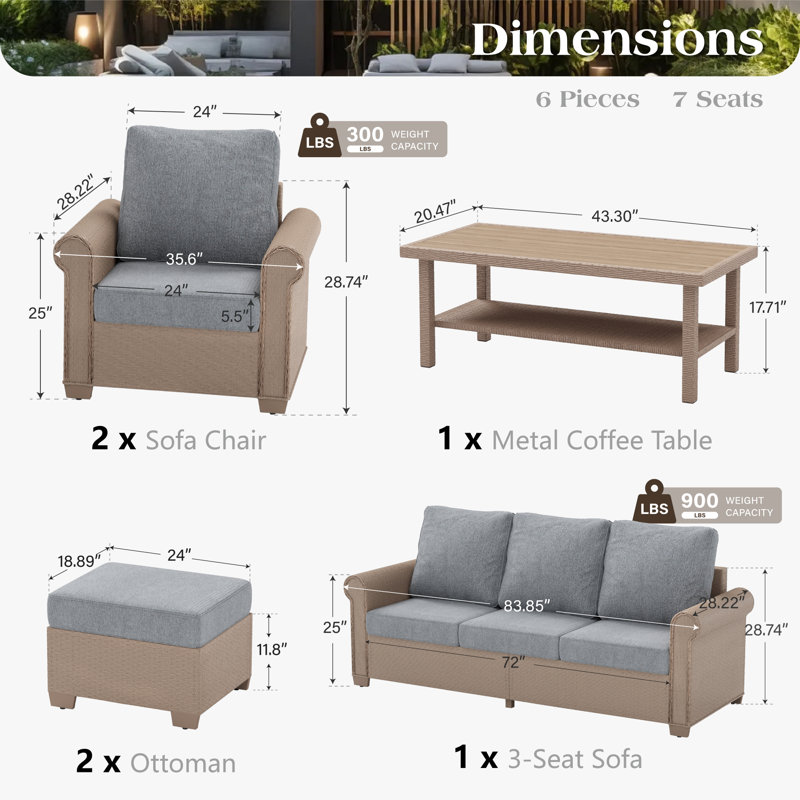 Rattan 5 - Person Seating Group with Cushions, Grey, Yes