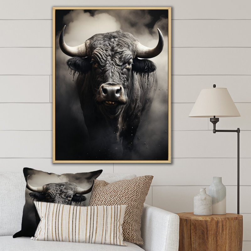 Keal Gray Animal Buffalo Extremely II sur toile, Cadre naturel flottant, 32" H x 24" W