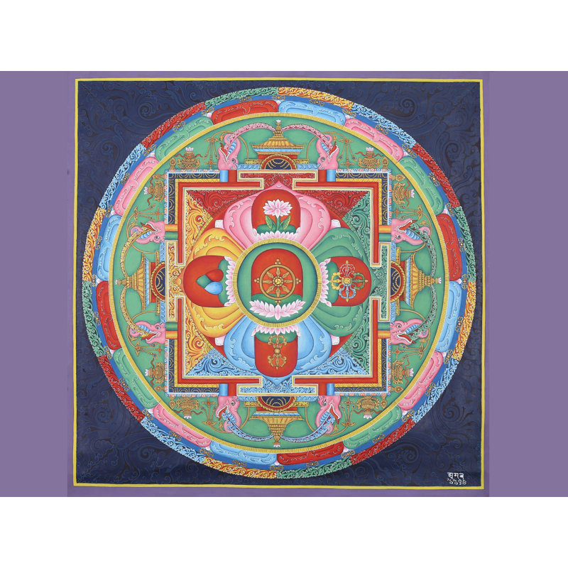 Mandala symbolique Newari Panch Buddha (Brocadeless Thangka)
