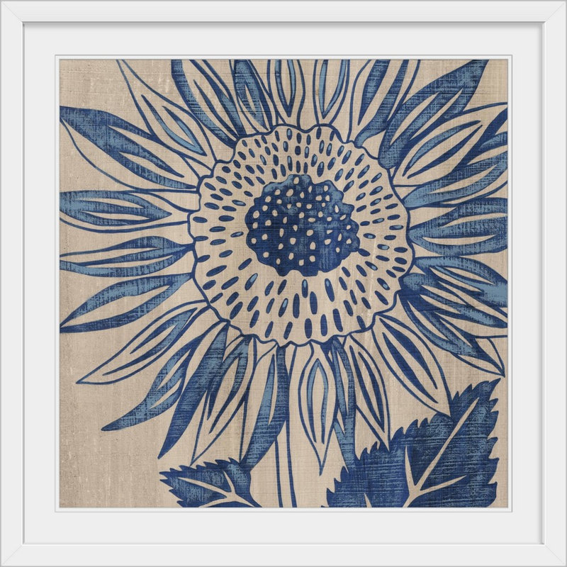 " Indigo Sunflower ", 38" H x 38" W x 1" D, White Frame