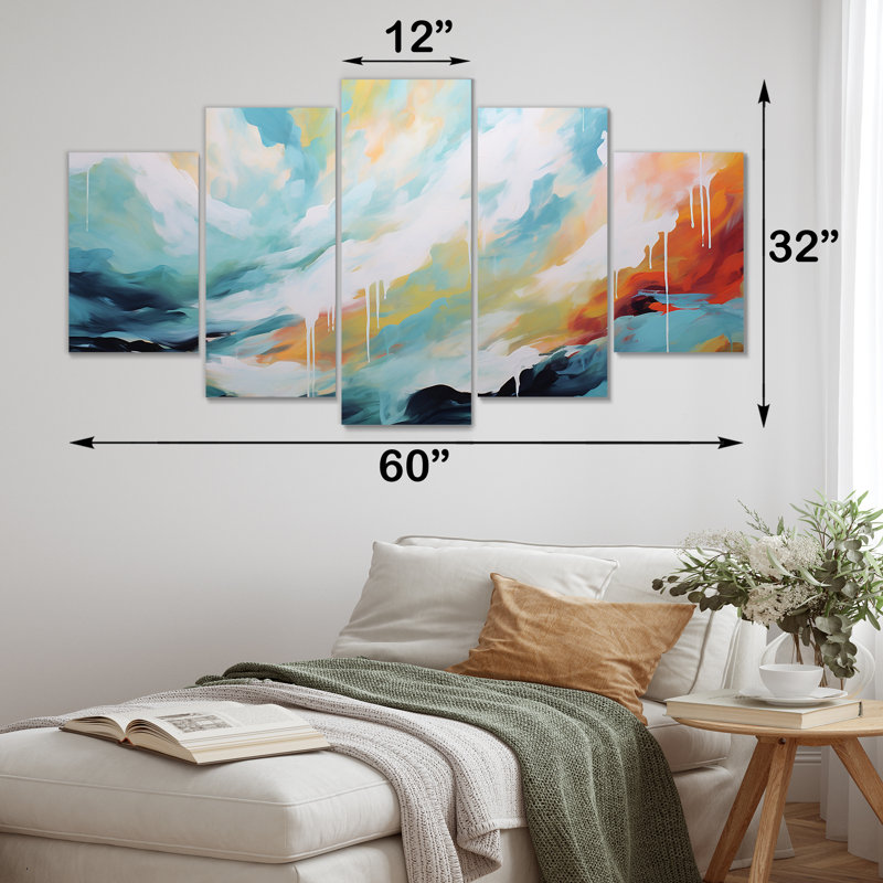  «Azure Blue White Fusion I - Abstract Paint Multipanel Wall Art Set