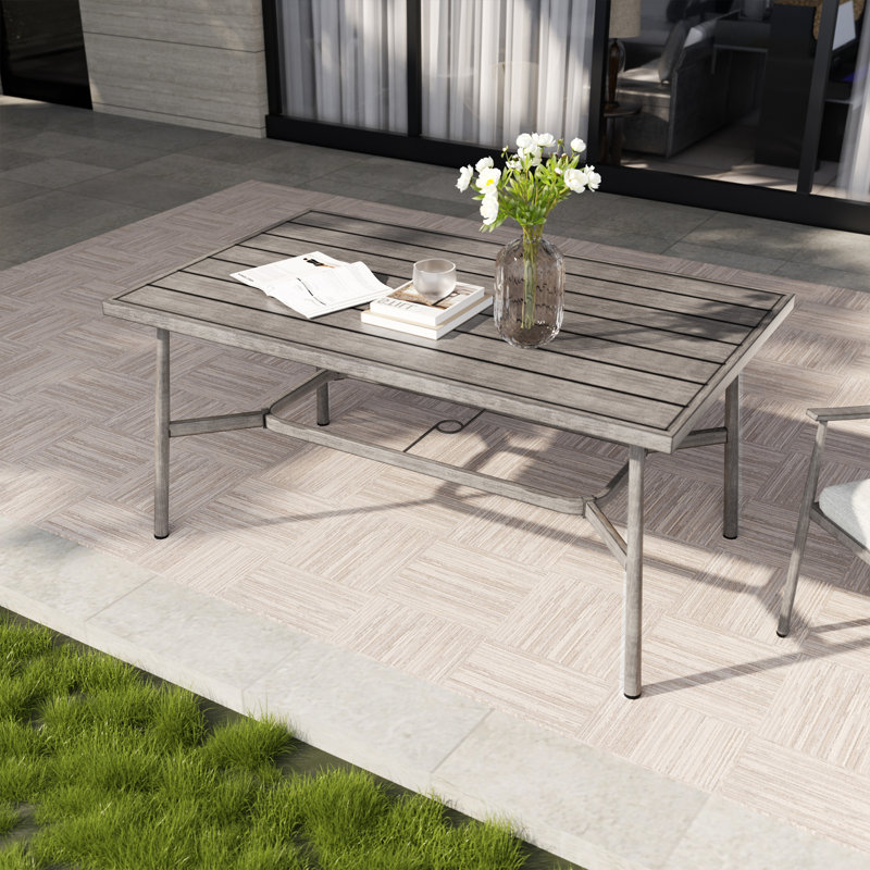 Babbi Rectangular Metal Outdoor Dining Table With Umbrella Hole , 60'' in. W 36.2'' in. D, Gray, Gray