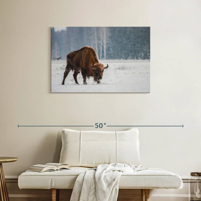 Brampt Bison In Snowy Forest, 24" H x 36" W