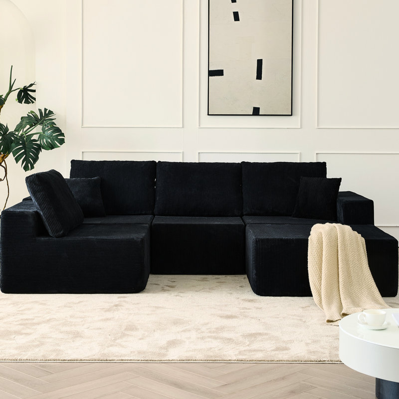 Canapé modulaire à 4 places sans os, modulaire en L en velours côtelé de 139,3 po avec 2 coussins, sans assemblage pour les salons de luxe et les chambres à coucher