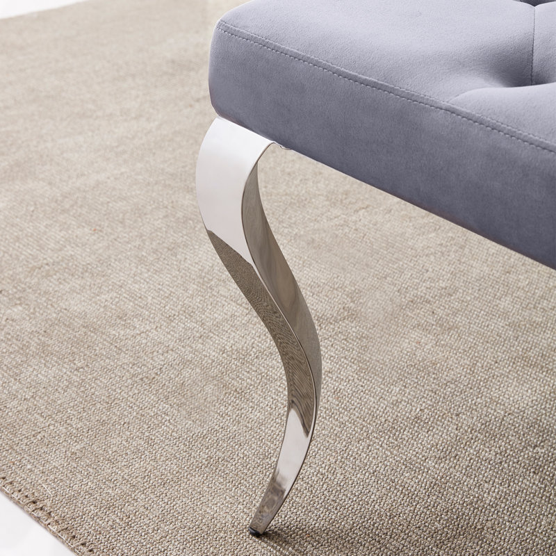 Banc rembourré en velours Genuta, Gris/argent