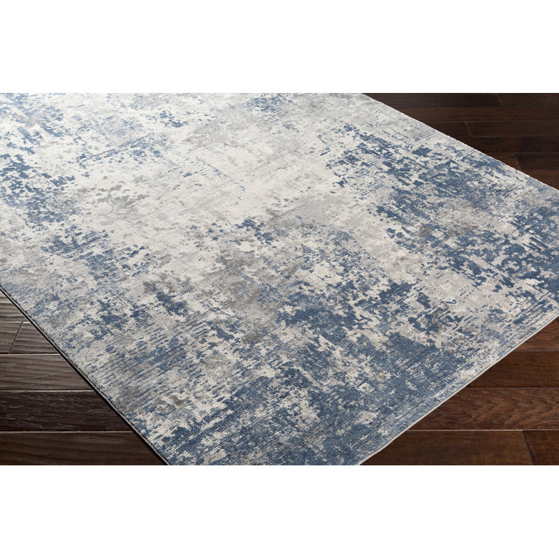 Hobert Abstract Grey/Blue Area Rug, Rectangle 6'7" x 9'6"