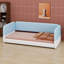 Lit de plancher de style Montessori avec tête de lit tapissier, accoudoirs et côtés protecteurs,-130182311