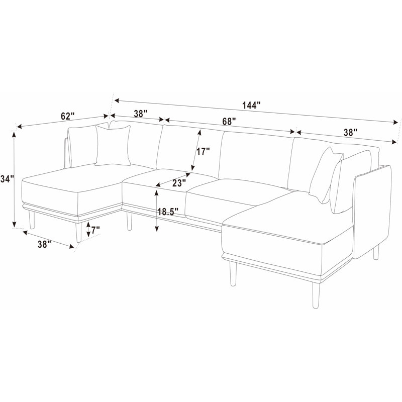 Canapé modulaire de coin symétrique 144 po Ashleigh-May, Velours côtelé gris 100% polyester