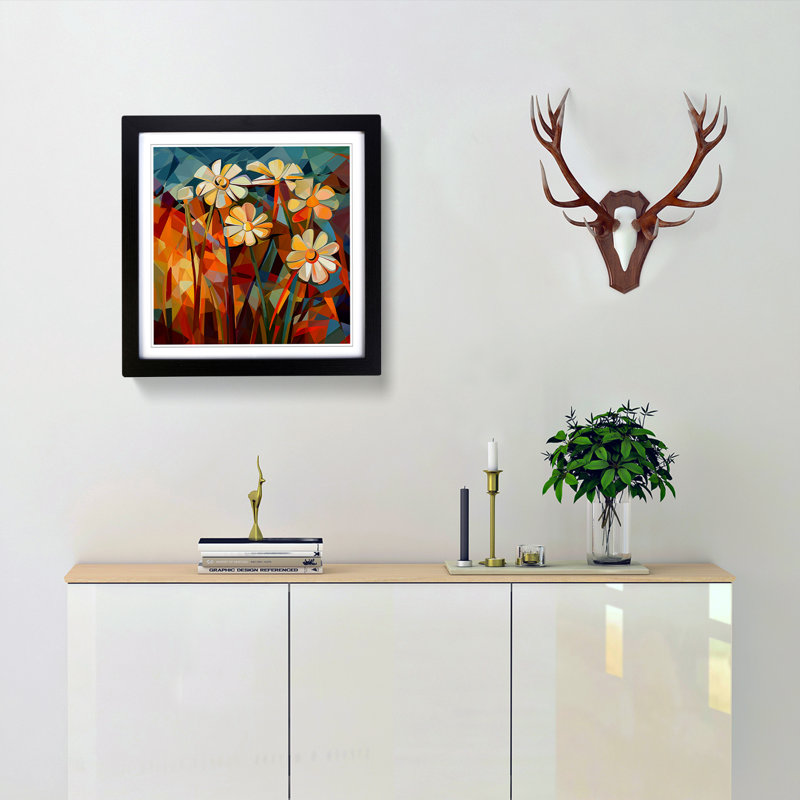 Wildflowers Cubism No.3 - Single Picture Frame Print on Wood, Black