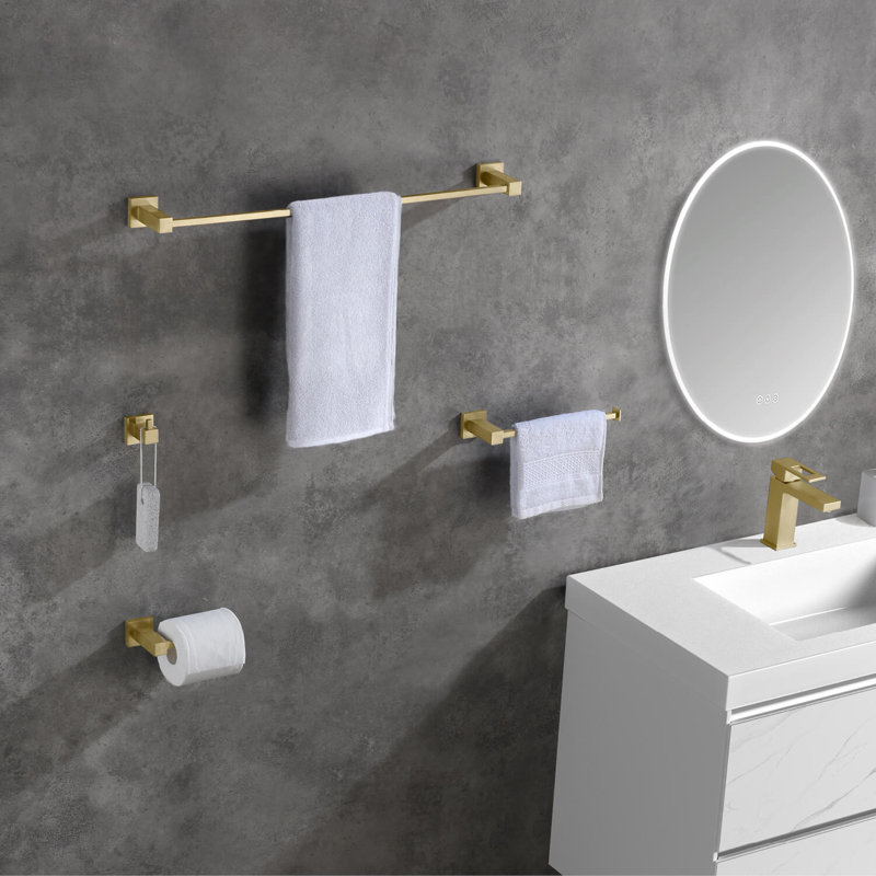 Cube 4 - Piece Bathroom Hardware Set, Brush Gold