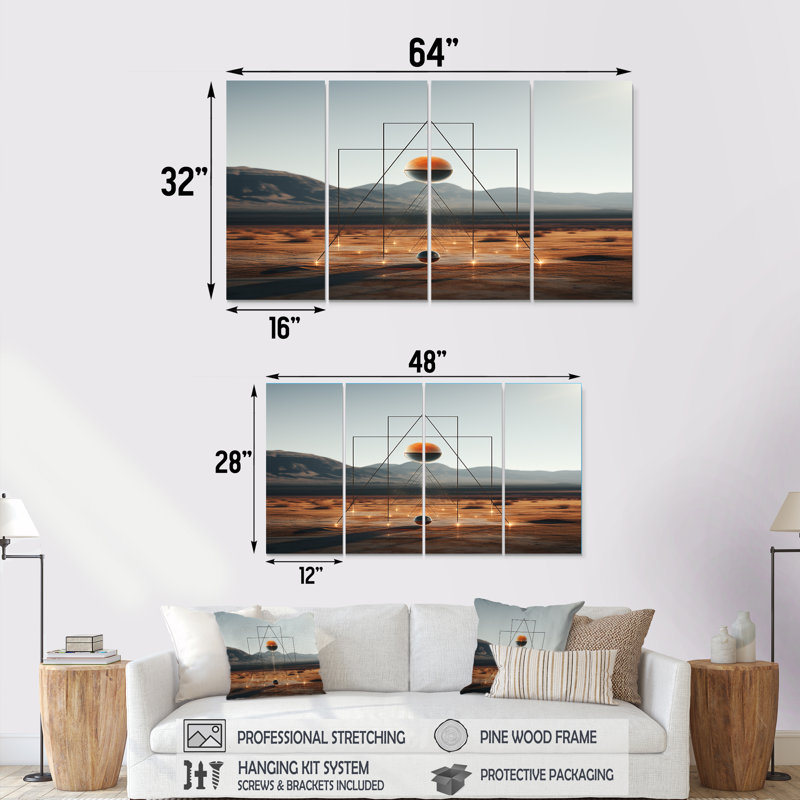 Crites - Paysage abstrait, art mural sur toile, 4 pièces, H 32 po x l 64 po