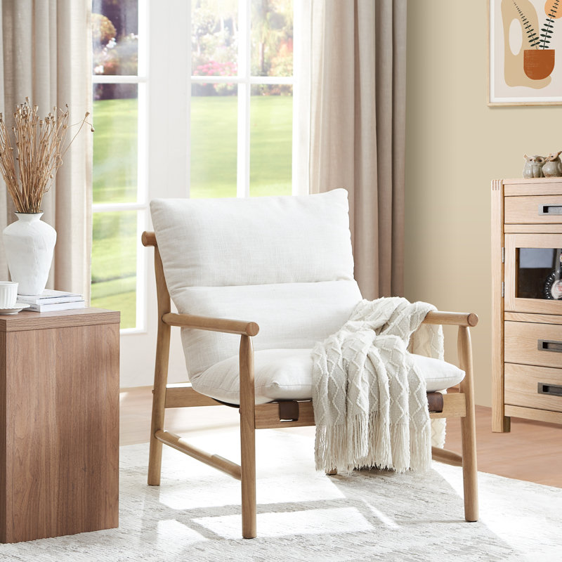 25.5" Wide Upholstered Accent Chair with Wooden Legs and One Pillow