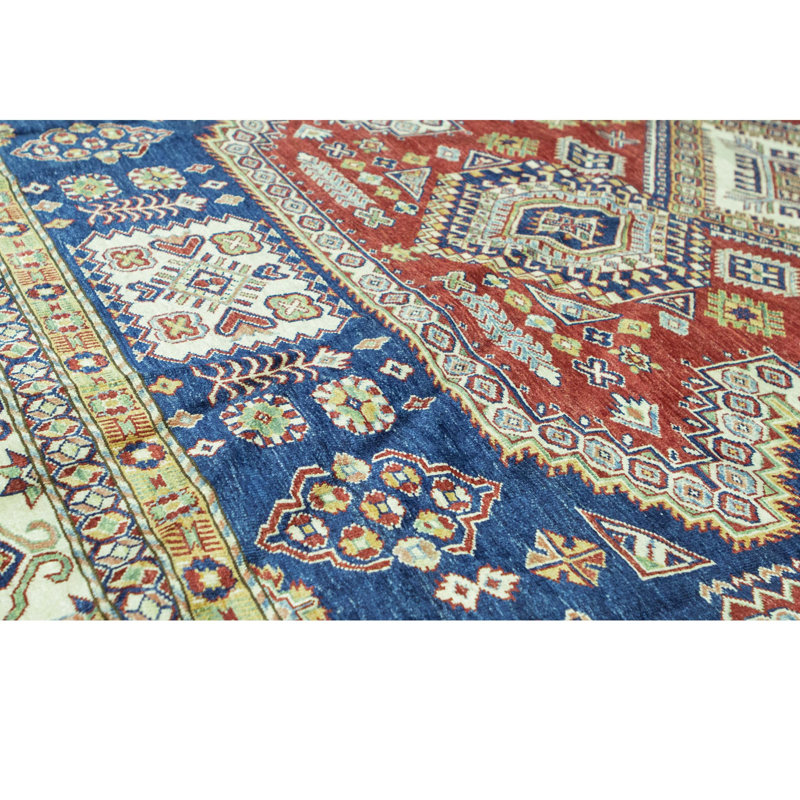 Kazak Wool Southwestern Area Rug in Green/Blue/Rust