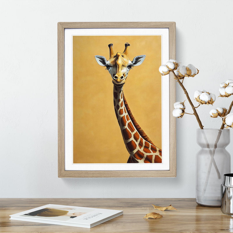 Cute Giraffe - Single Picture Frame Print, Oak, 34cm H x 25cm W x 2cm D
