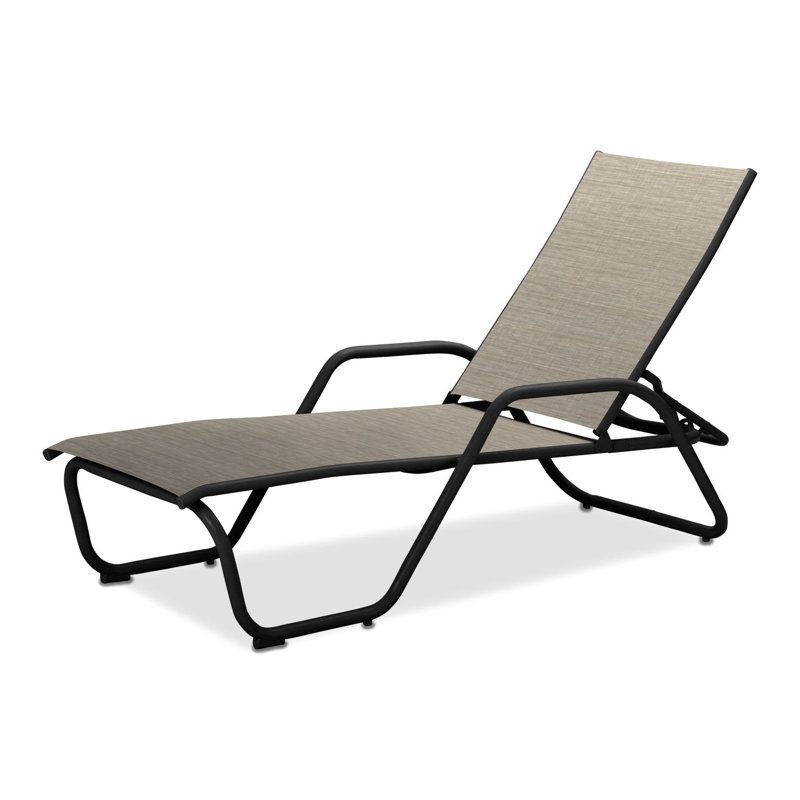 Outdoor Rust-Resistant Metal Chaise Lounge, Textured Black, Bristol Taupe Sunbrella®
