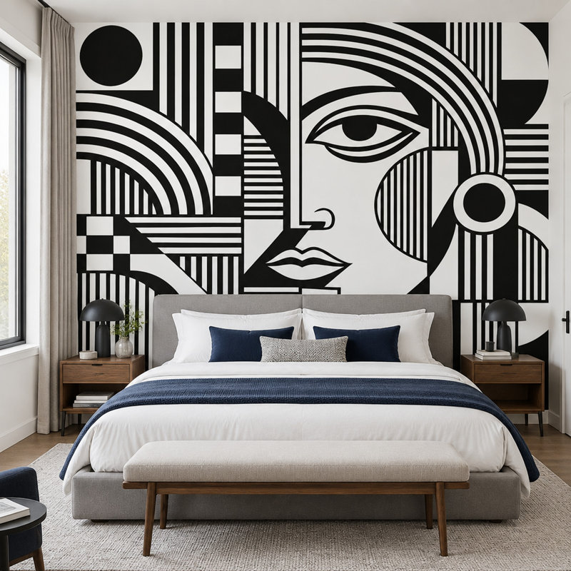 Papier peint géométrique monochrome à motif mural, 200"x120", Peel and Stick