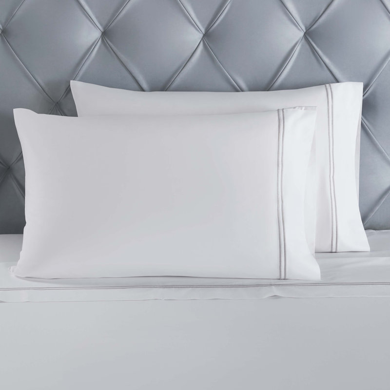 Ensemble de draps de lit Fieldstone, Ensemble de draps pour très grand lit avec 2 taie, Blanc / argent