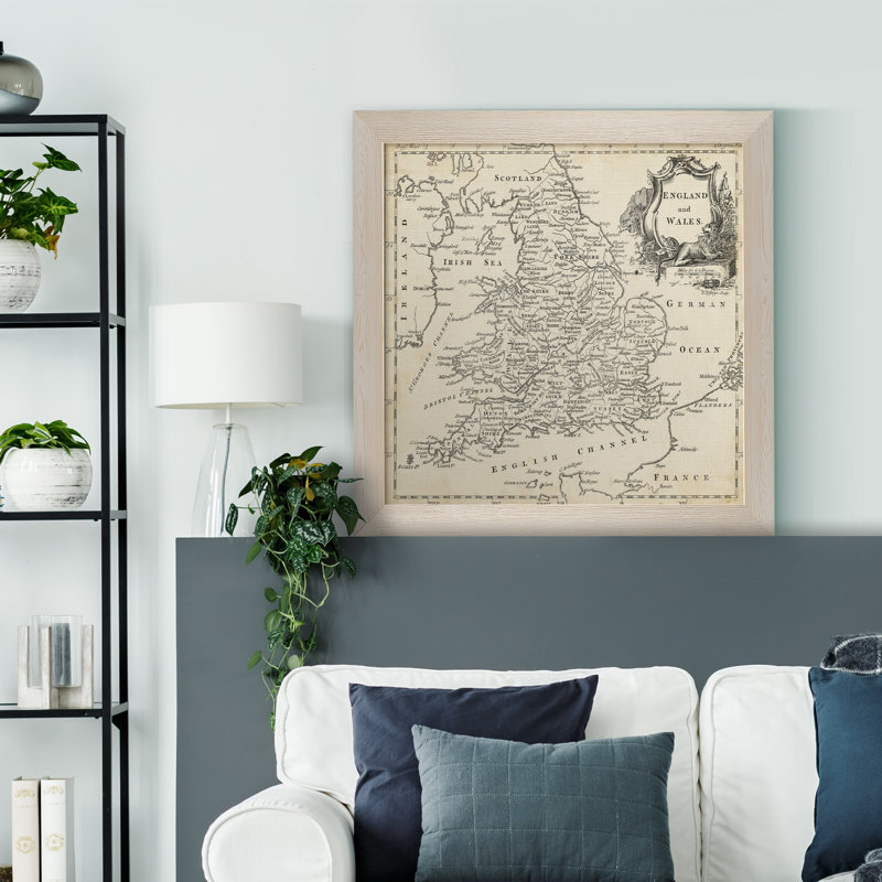 Carte de l'Angleterre et du Pays de Galles - impression d'art graphique, H 27,5 po x l 27,5 po x P 1,5 po