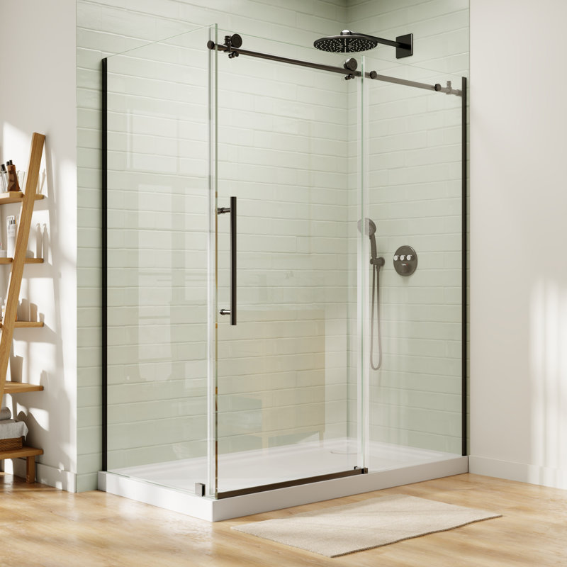 60" W X 36" D X 72" H Sliding Semi-Frameless Shower Enclosure With 5/16" Clear Tempered Glass, Matte Black