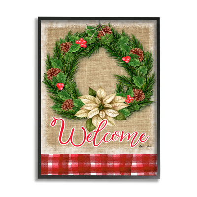 " Traditional Welcome Text Cottage Wreath Pinecones " by Sheri Hart