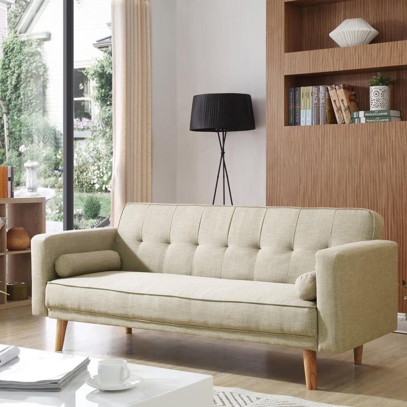  186*86*79*cm, Sitting and sleeping linen sofa bed, Cream