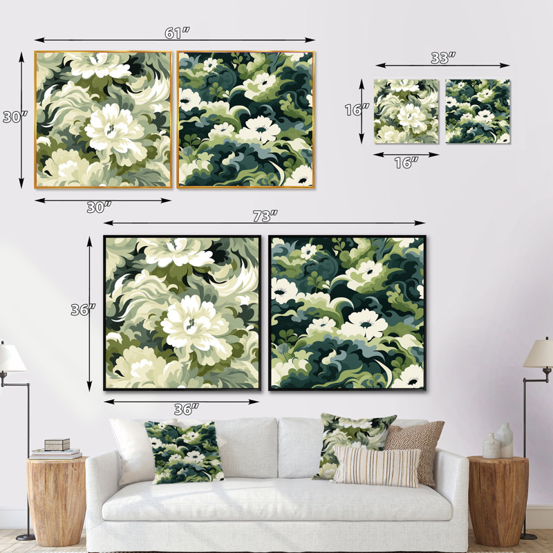 Navarrete - Ensemble de 2 collages floraux carrés, Toile tendue, H 30 po x l 61 po