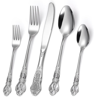 Vintage Royal Silverware Set For 4, 20-Piece Stainless Steel Flatware Set With Anti-Rust Mirror Finish, Baroque Design, Dishwasher Safe -  Astoria Grand, 7BA5C4B4960E41C2A9C9813DFE58C6DA