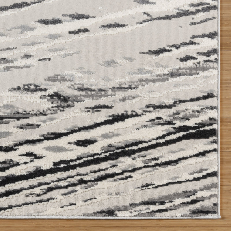 Baku Stormi Modern Abstract Grey Soft Polypropylene/Polyester Area Rug, Rectangle 8'8" x 13'1"