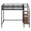 Lit mezzanine simple avec escalier et rangement, structure de lit mezzanine en métal avec tablette de rangement supérieure et escalier de rangement latéral-1983871722