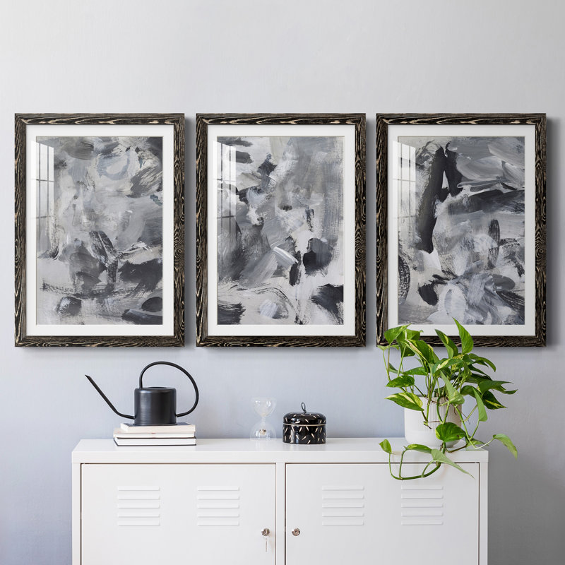 «Black & White Mix I», ensemble de 3 reproductions de cadres photo, Noir, H 31,5 po x l 47 po x P 1,5 po